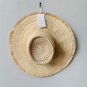A New Day Womens Wide Brim Adjustable Raw Edge Straw Hat Natural OS Sun Beach